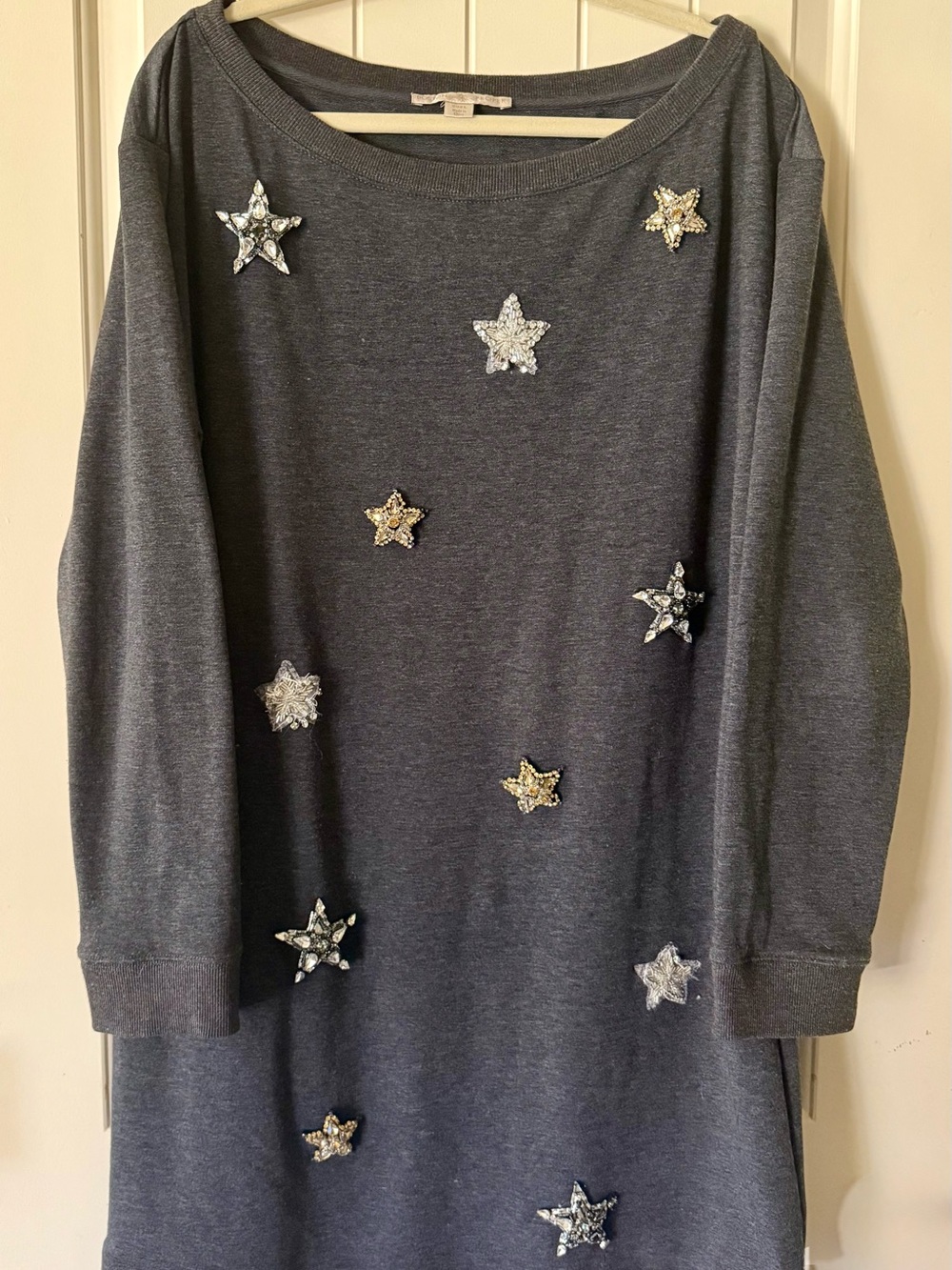 Boston Proper Crystal Embellished Knit Tunic/Dress Charcoal Cotton